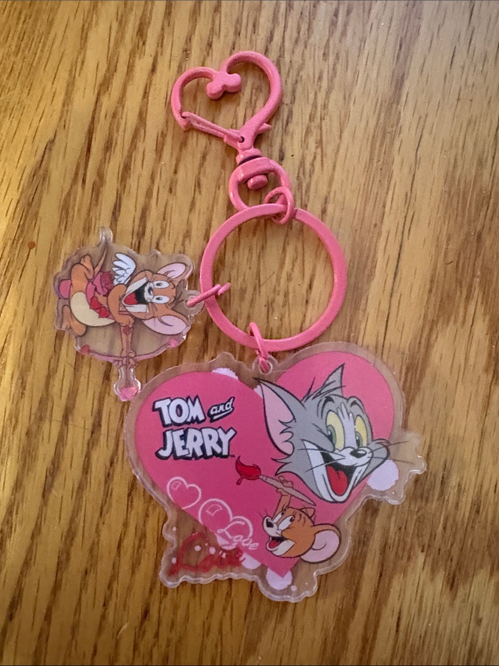 Tom and Jerry Pink Heart Backpack Keychain Charm
